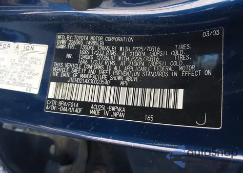 2003 Toyota Highlander z USA, uszkodzony, nr VIN JTEHD21AX30023540